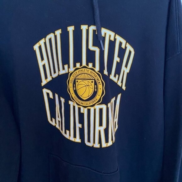 Hollister California Hooded Sweatshirt Ribbed Cuffs Kangaroo Pocket Black M XL - Picture 6 of 7